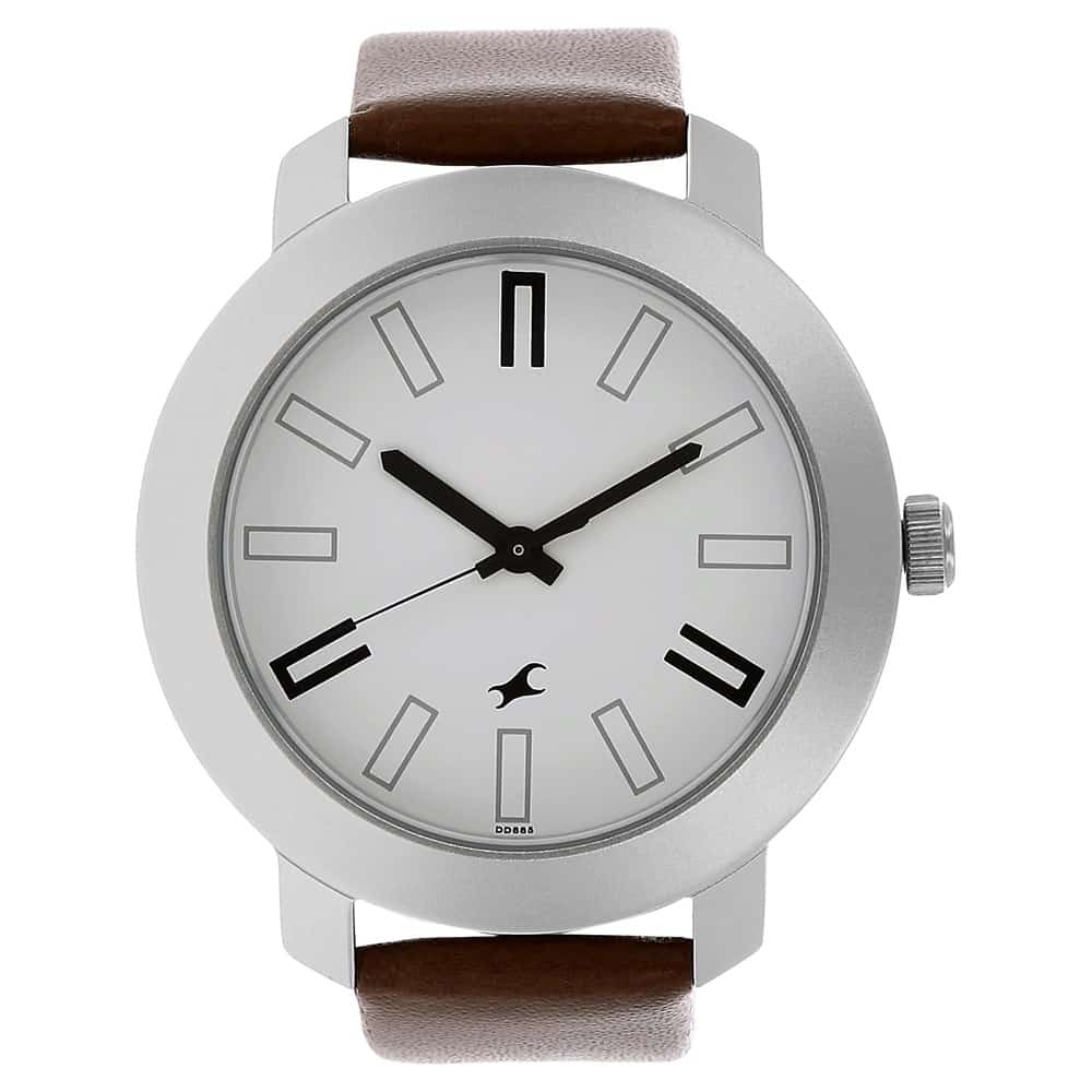 NR3120SL01 WHITE DIAL BROWN LEATHER STRAP WATCH - Kamal Watch Company