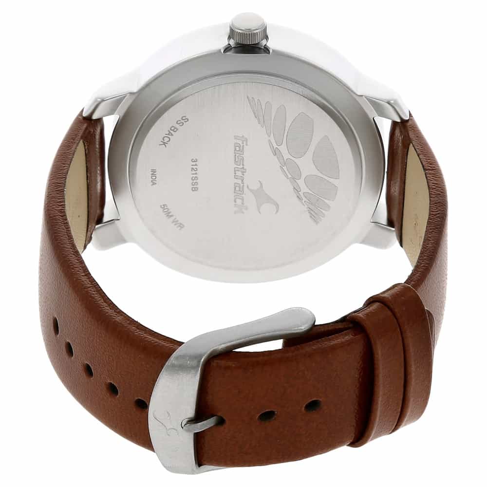 NR3121SL01 BLACK DIAL BROWN LEATHER STRAP WATCH - Kamal Watch Company