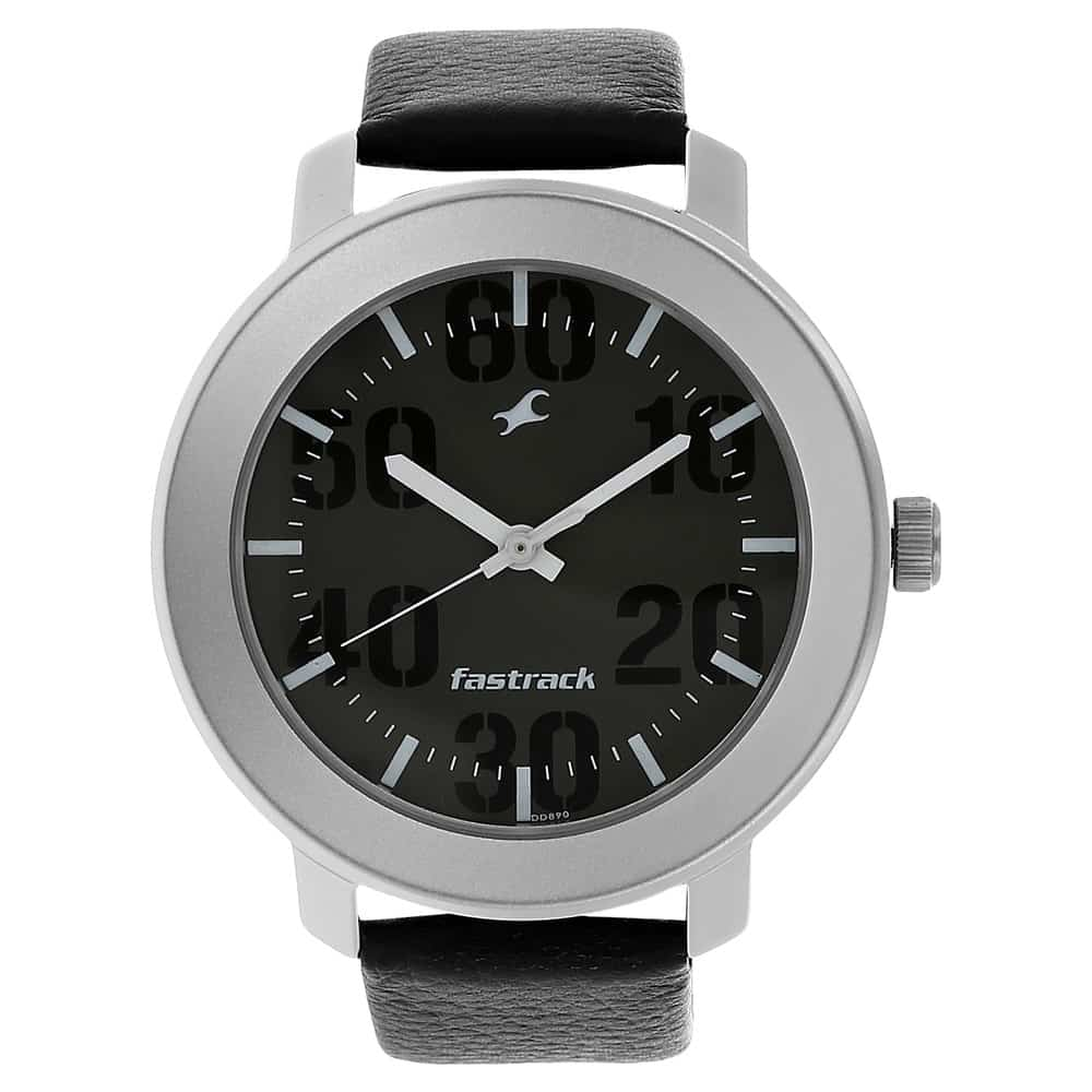 NR3121SL02 GREY DIAL BLACK LEATHER STRAP WATCH - Kamal Watch Company