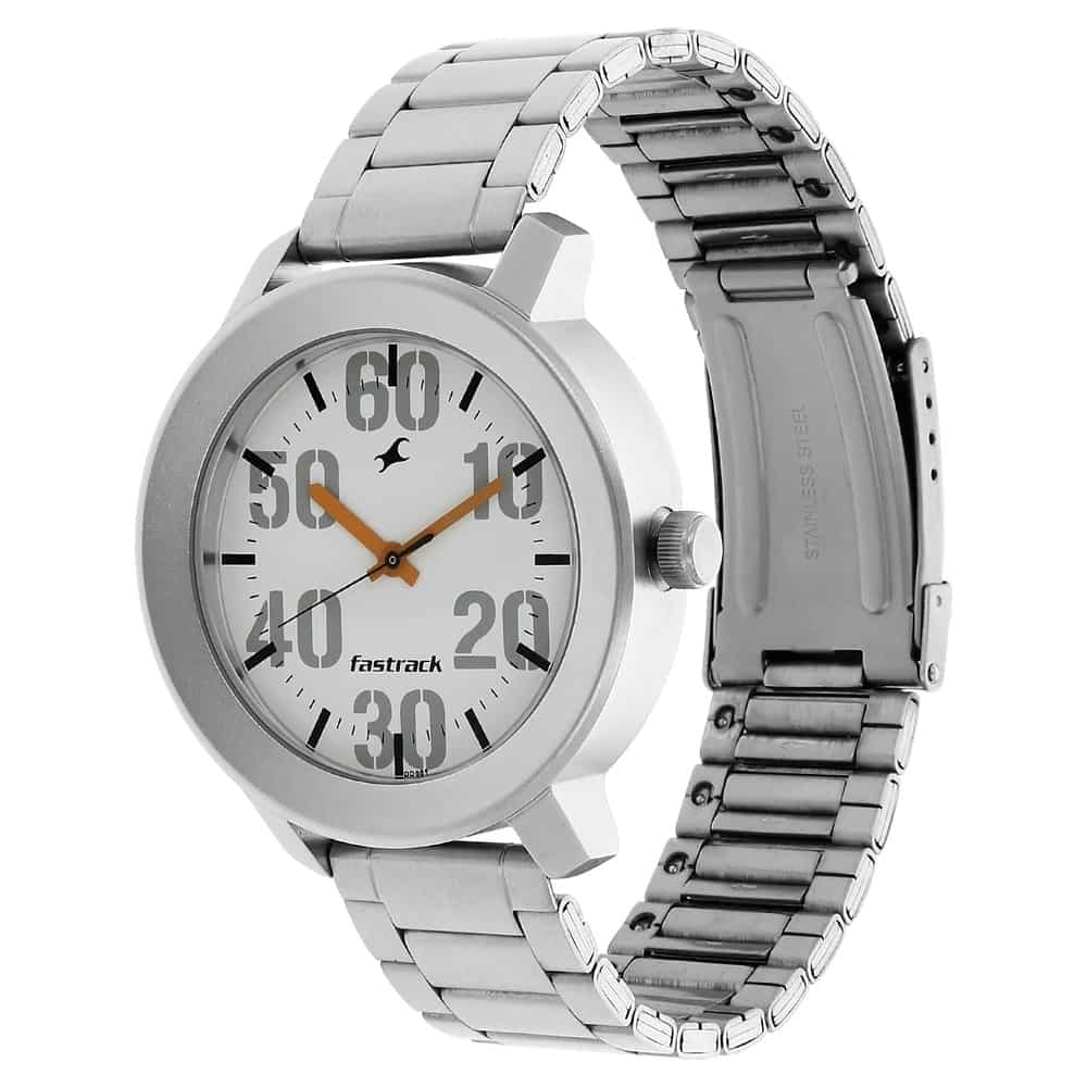 NR3121SM01 WHITE DIAL SILVER STAINLESS STEEL STRAP WATCH - Kamal Watch Company