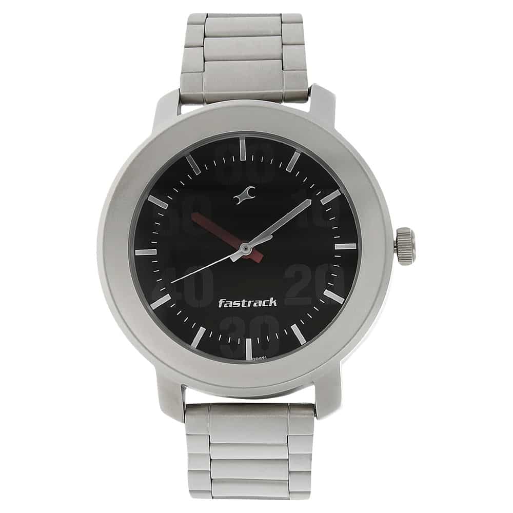 NR3121SM02 BLACK DIAL SILVER STAINLESS STEEL STRAP WATCH - Kamal Watch Company