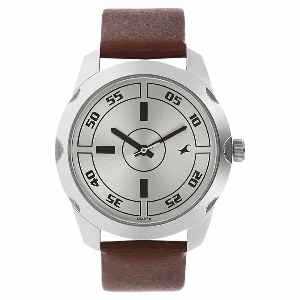 NR3123SL02 SILVER DIAL BROWN LEATHER STRAP WATCH - Kamal Watch Company