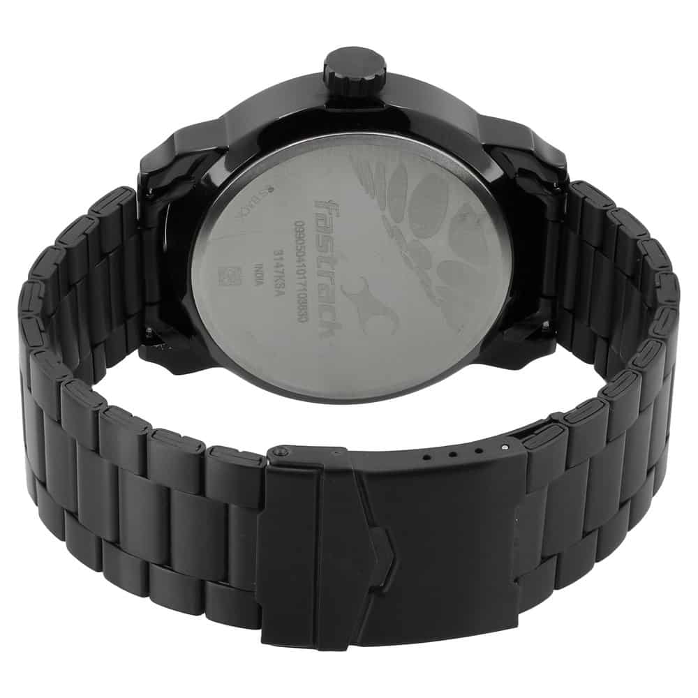 NR3147KM01 FASTRACK BLACK DIAL ANALOG WATCH, 5 ATM WATER RESISTANCE, STAINLESS STEEL STRAP - Kamal Watch Company