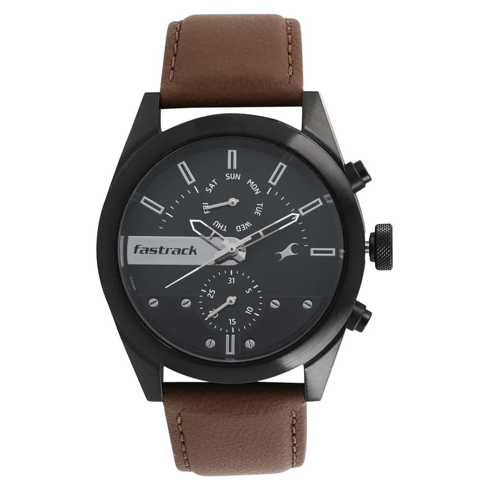 NR3165NL01 ALL NIGHTERS BLACK DIAL LEATHER STRAP WATCH - Kamal Watch Company