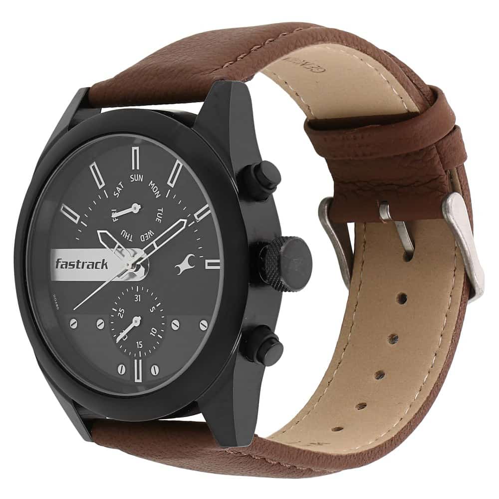 NR3165NL01 ALL NIGHTERS BLACK DIAL LEATHER STRAP WATCH - Kamal Watch Company