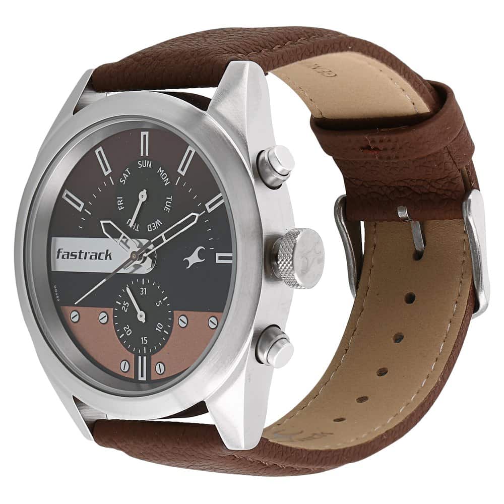NR3165SL01 ALL NIGHTERS BROWN DIAL LEATHER STRAP WATCH - Kamal Watch Company