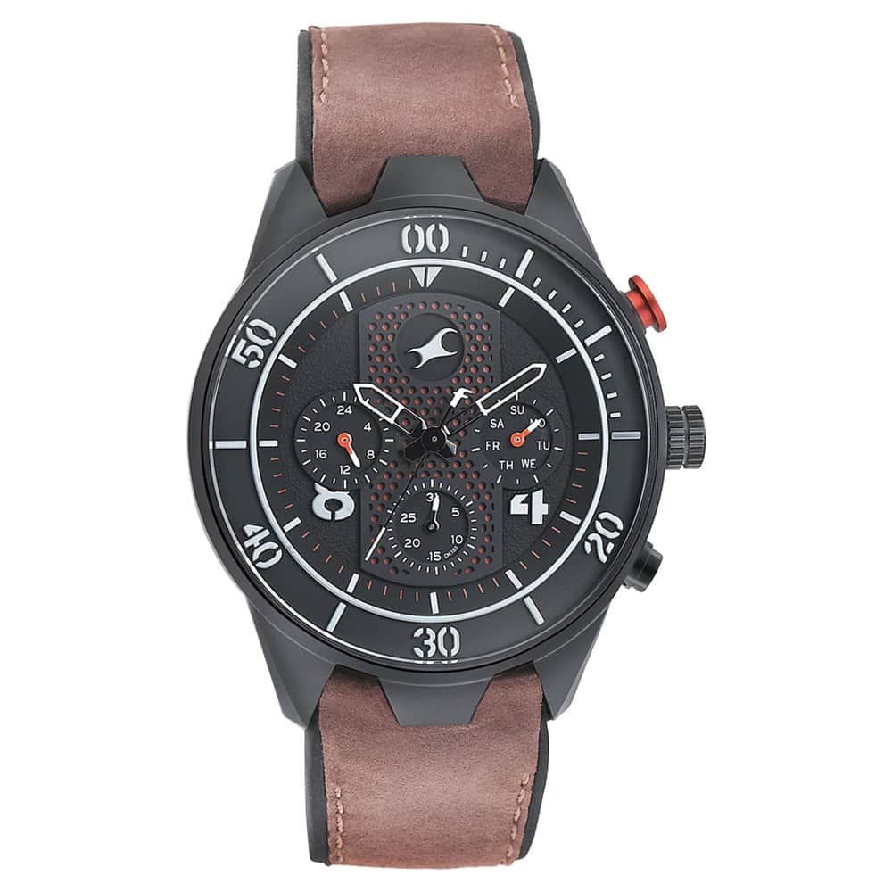 NR3195AP01 ALL NIGHTERS BLACK DIAL LEATHER STRAP WATCH
