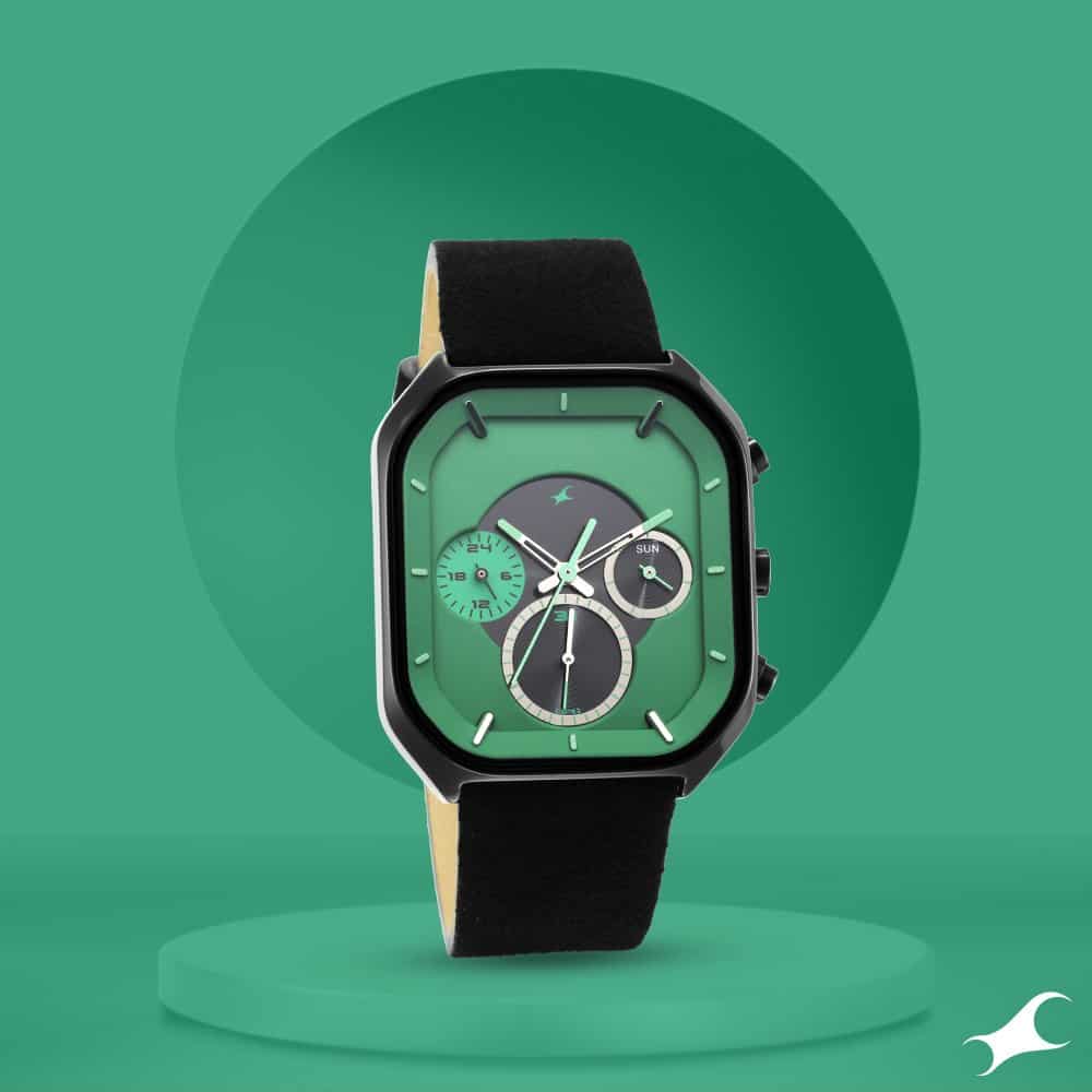 NR3270NL01 AFTER DARK GREEN DIAL LEATHER STRAP WATCH
