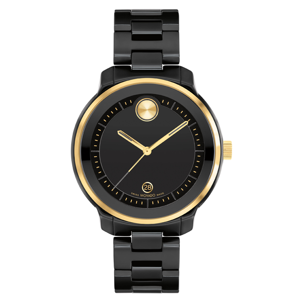 Ladies' Movado Bold® Verso Gold-Tone IP and Black Ceramic Watch with Black Dial-3600936 - Kamal Watch Company