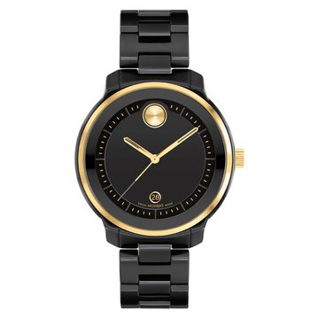 Ladies' Movado Bold® Verso Gold-Tone IP and Black Ceramic Watch with Black Dial-3600936 - Kamal Watch Company