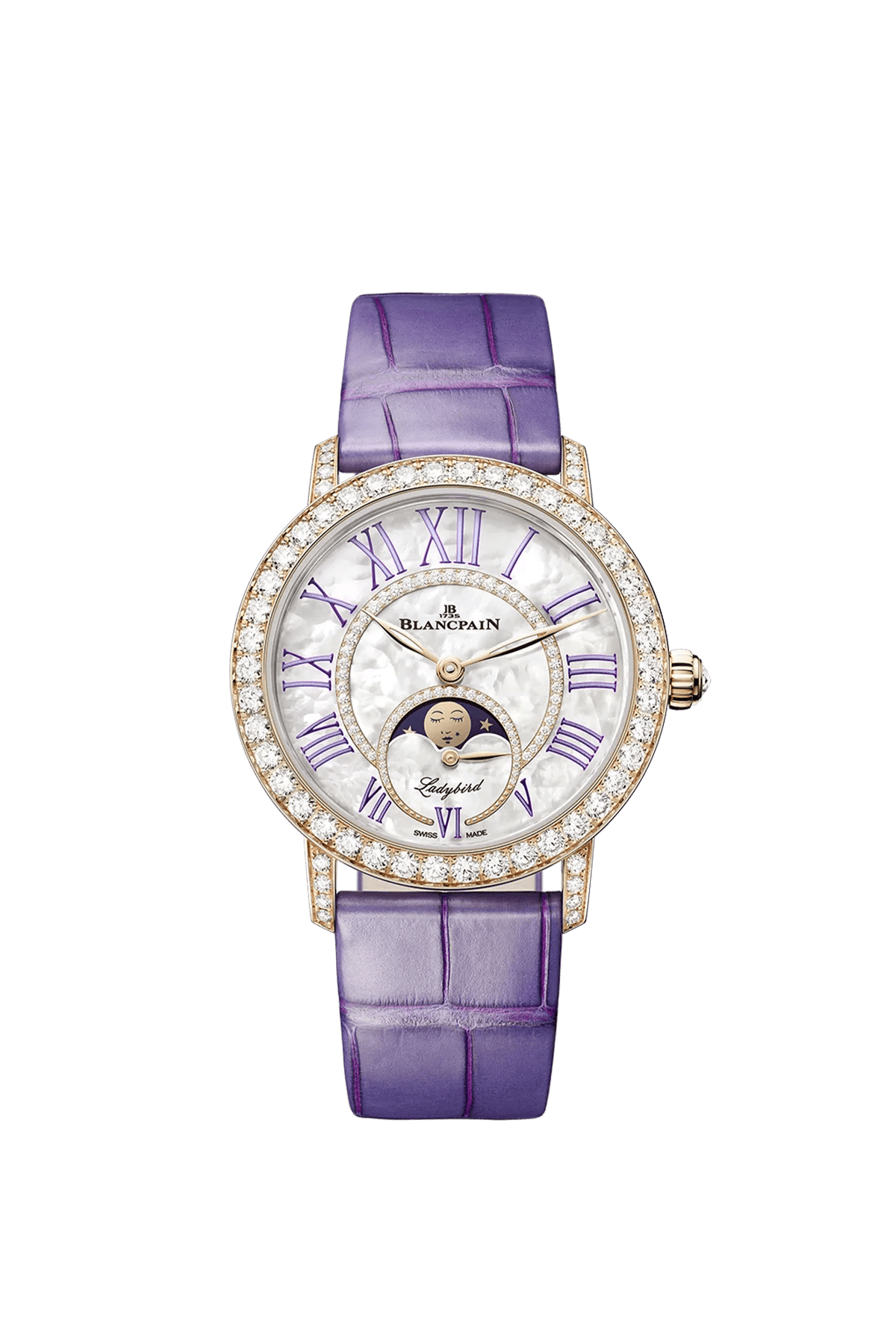 Blancpain Ladybird Colors Phases de Lune 3662E-2954-55A 34.9 mm Red Gold Mother-of-Pearl Diamond Dial Watch for Women