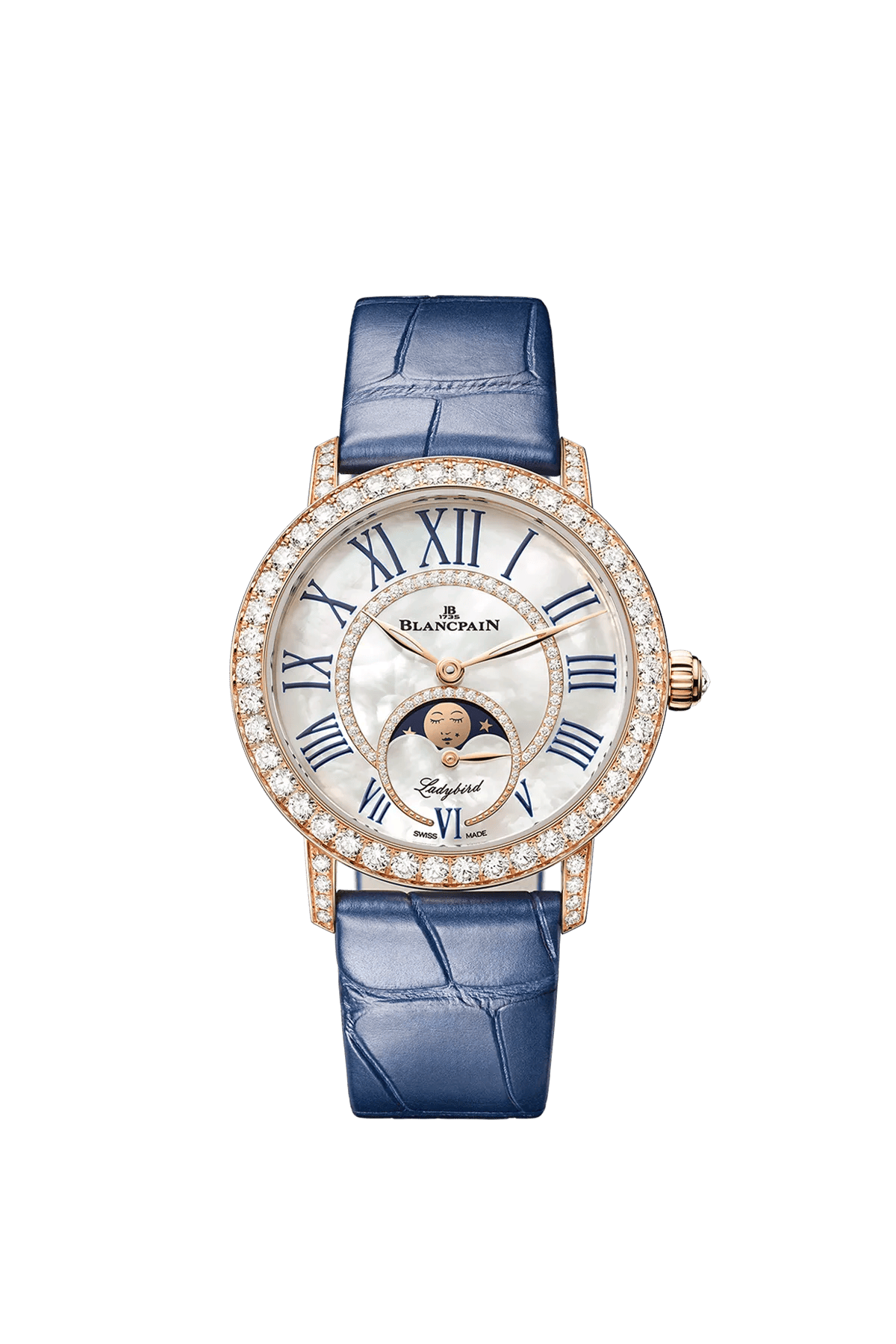 Blancpain Ladybird Colors Phases de Lune 3662-2954-55B 34.9 mm Red Gold Mother-of-Pearl Diamond Dial Watch for Women