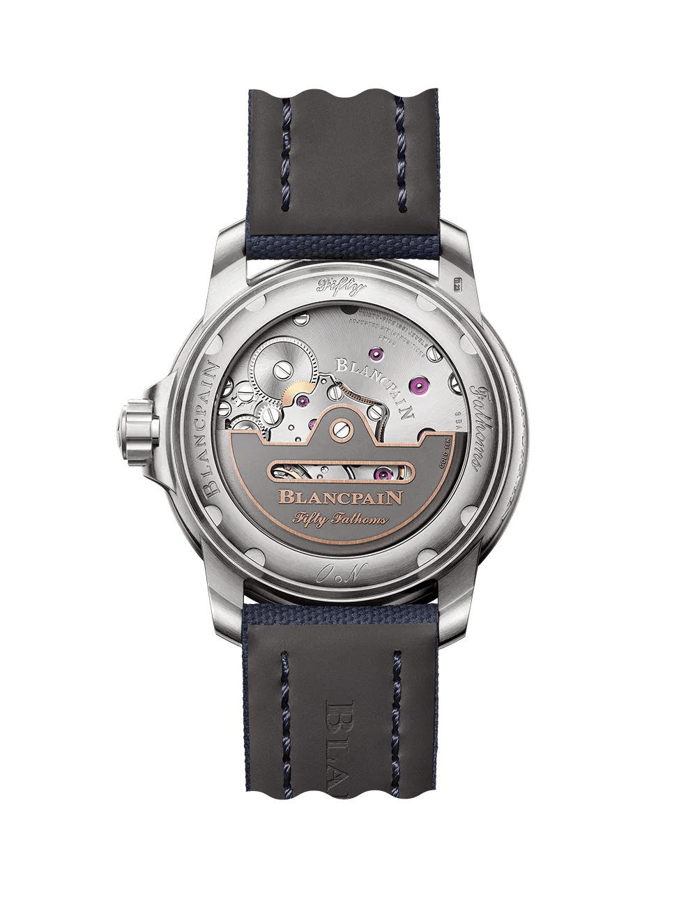 Blancpain Fifty Fathoms Automatique 5010-12B40-O52B – sapphire caseback showing calibre 1315