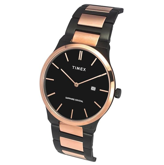 TIMEX Men Stainless Steel Black Round Analog Dial Watch- Tweg23601