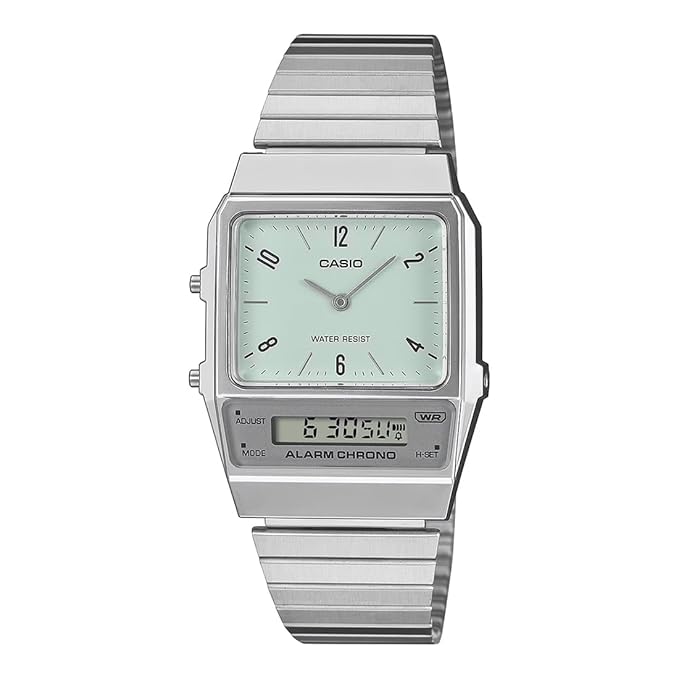 Casio Vintage Unisex Quartz Green Dial Analog-Digital Stainless Steel Watch D362