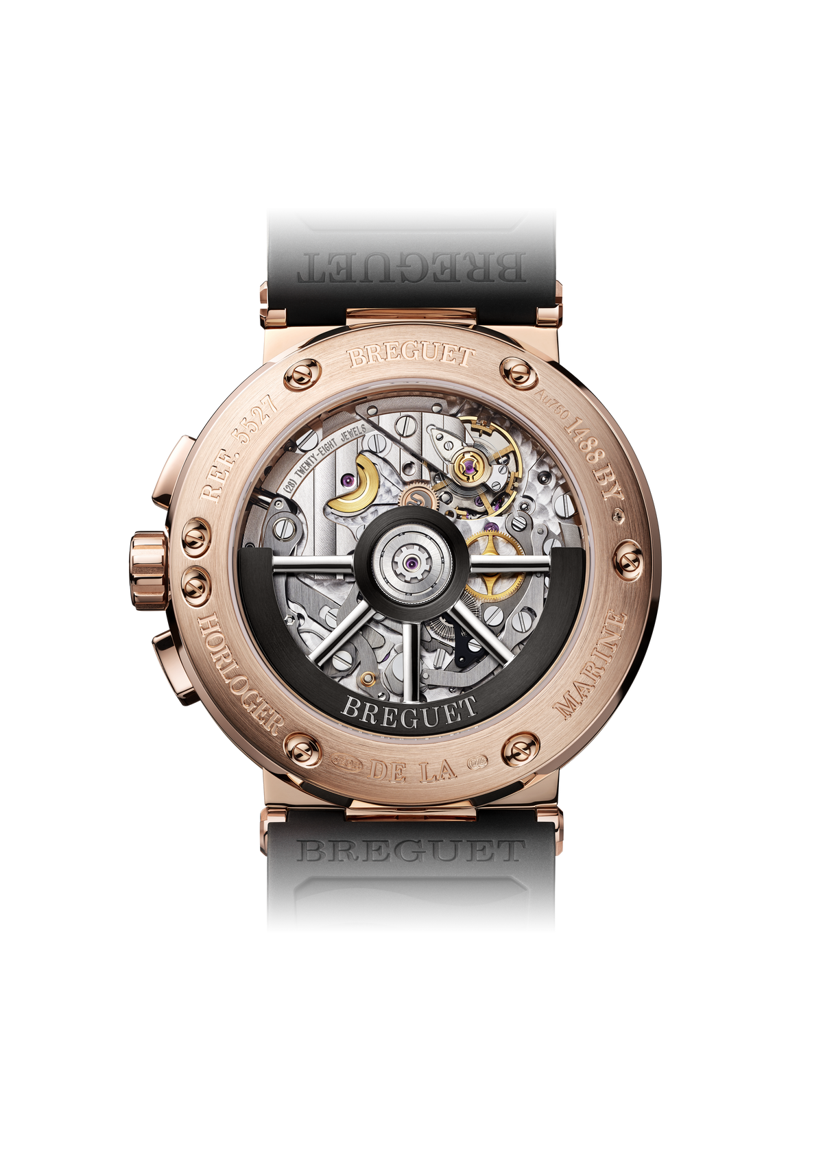 Breguet Marine Chronographe 5527 5527BR/12/5WV – sapphire caseback showing calibre 582QA