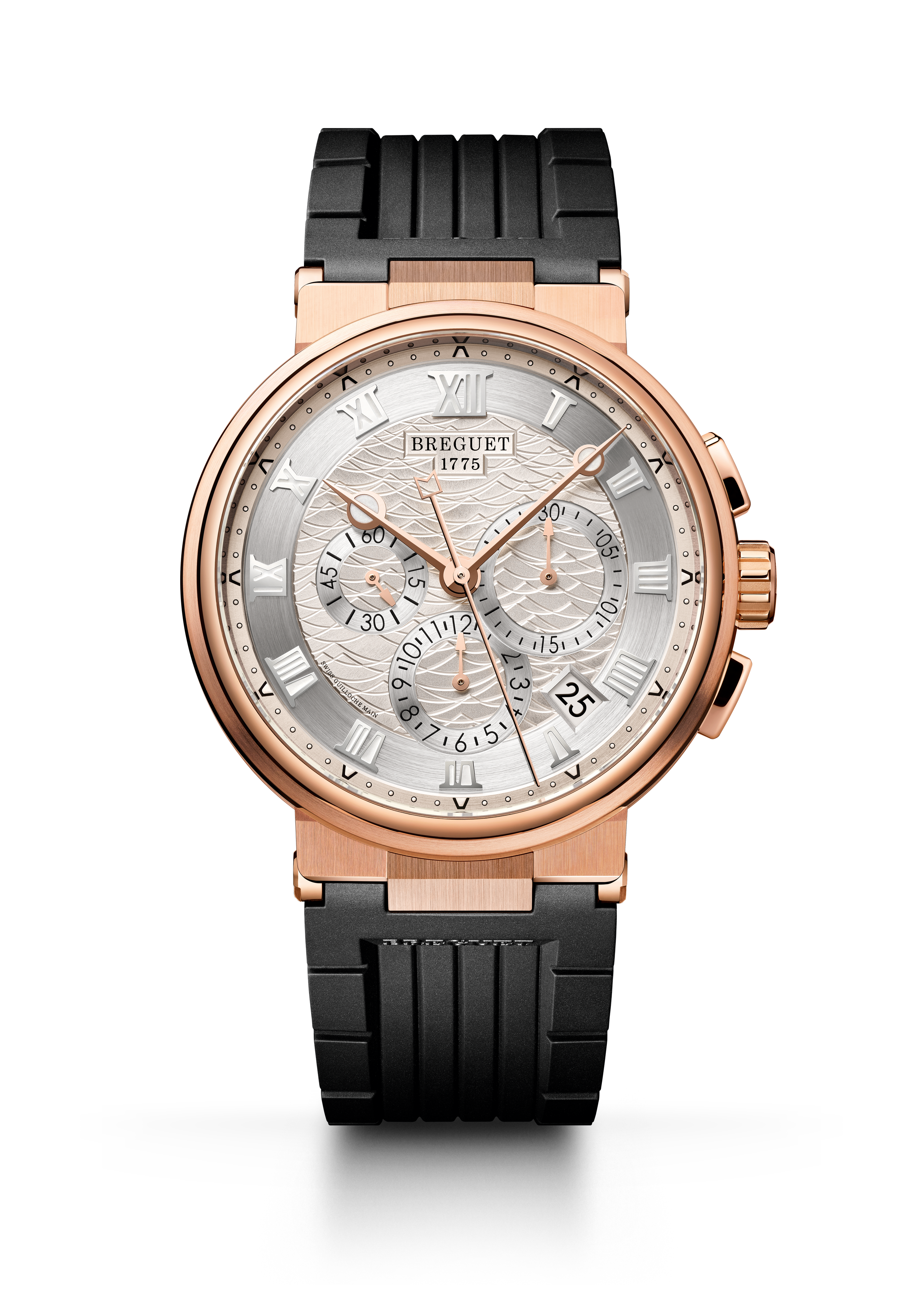Breguet Marine Chronographe 5527 5527BR/12/5WV 42.3 mm Rose Gold Silver Dial Watch for Men