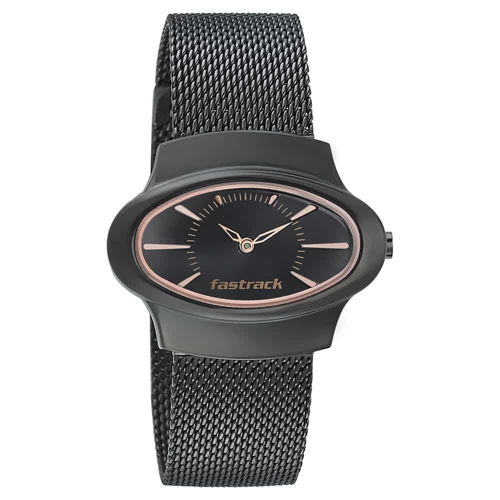 NR6004NM01 BLACK DIAL STAINLESS STEEL STRAP WATCH