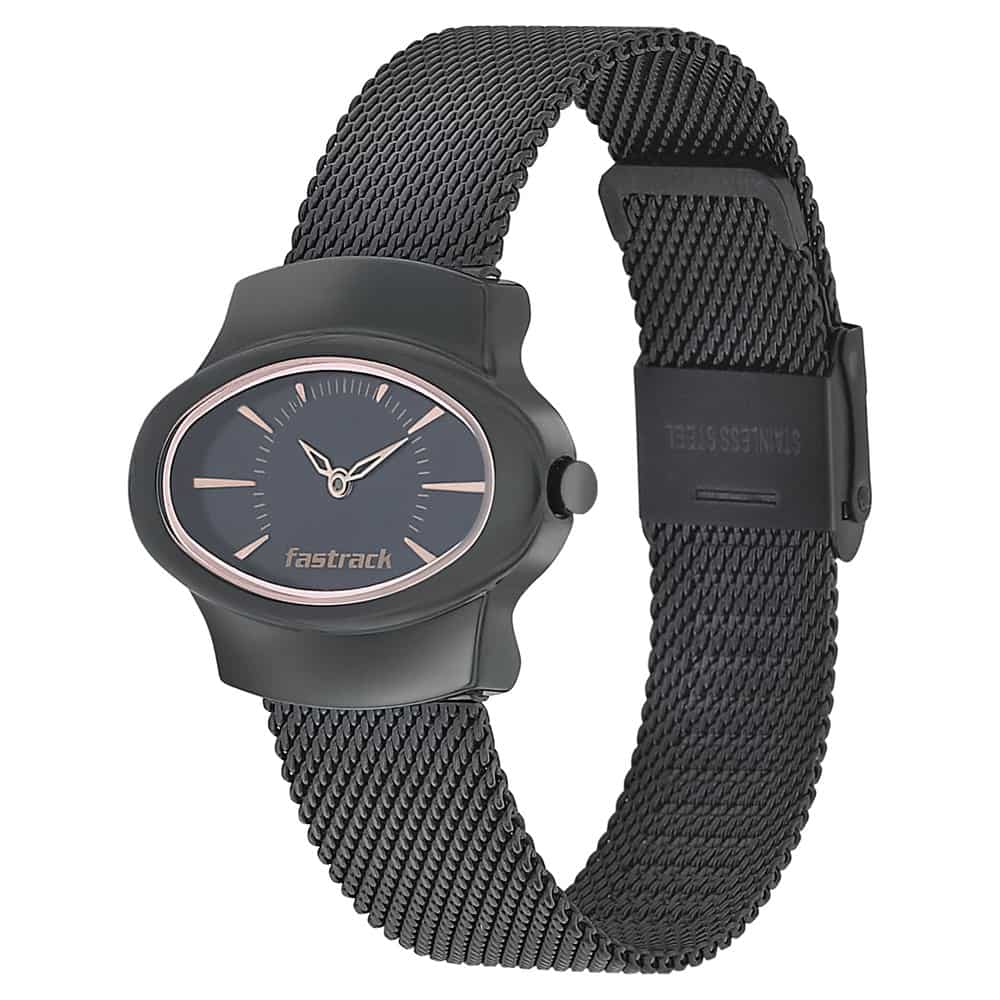 NR6004NM01 BLACK DIAL STAINLESS STEEL STRAP WATCH - Kamal Watch Company