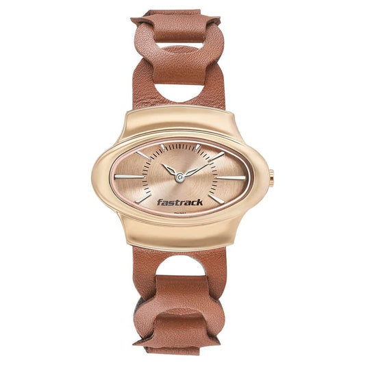 NR6004WL01 ROSE GOLD DIAL LEATHER STRAP WATCH - Kamal Watch Company