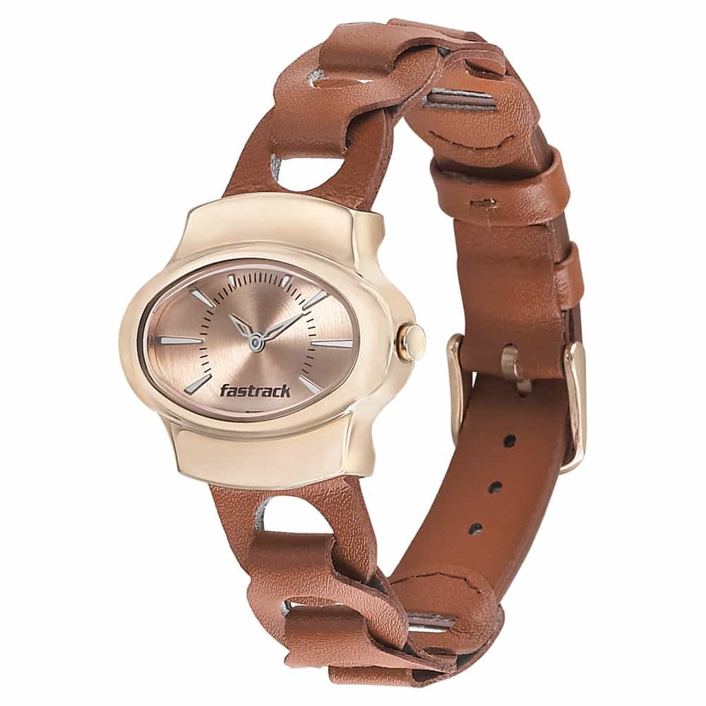 NR6004WL01 ROSE GOLD DIAL LEATHER STRAP WATCH - Kamal Watch Company