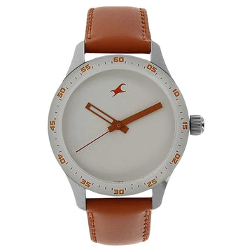 NP6078SL04 WHITE DIAL ORANGE LEATHER STRAP WATCH