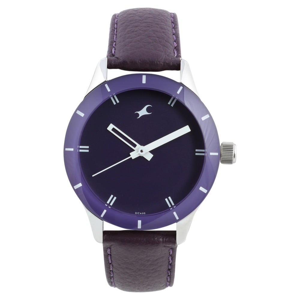 Fastrack NJ6078SL05C Quartz Analog Purple Dial Leather Strap Watch for Women
