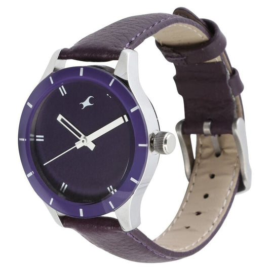 Fastrack NJ6078SL05C Quartz Analog Purple Dial Leather Strap Watch for Women