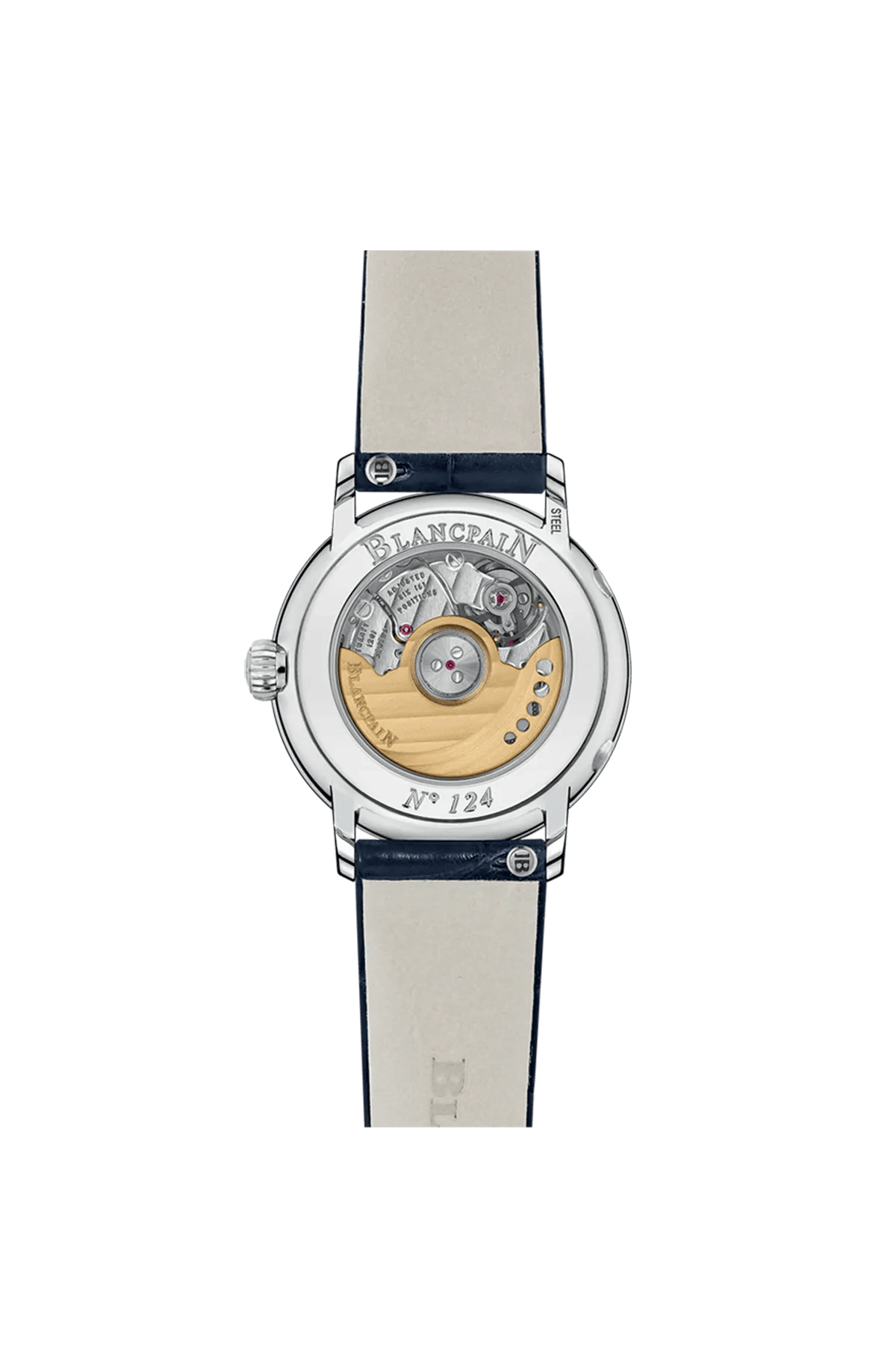 Blancpain Villeret Quantième Phases de Lune 6106-4628-95A – sapphire caseback showing calibre 913QL