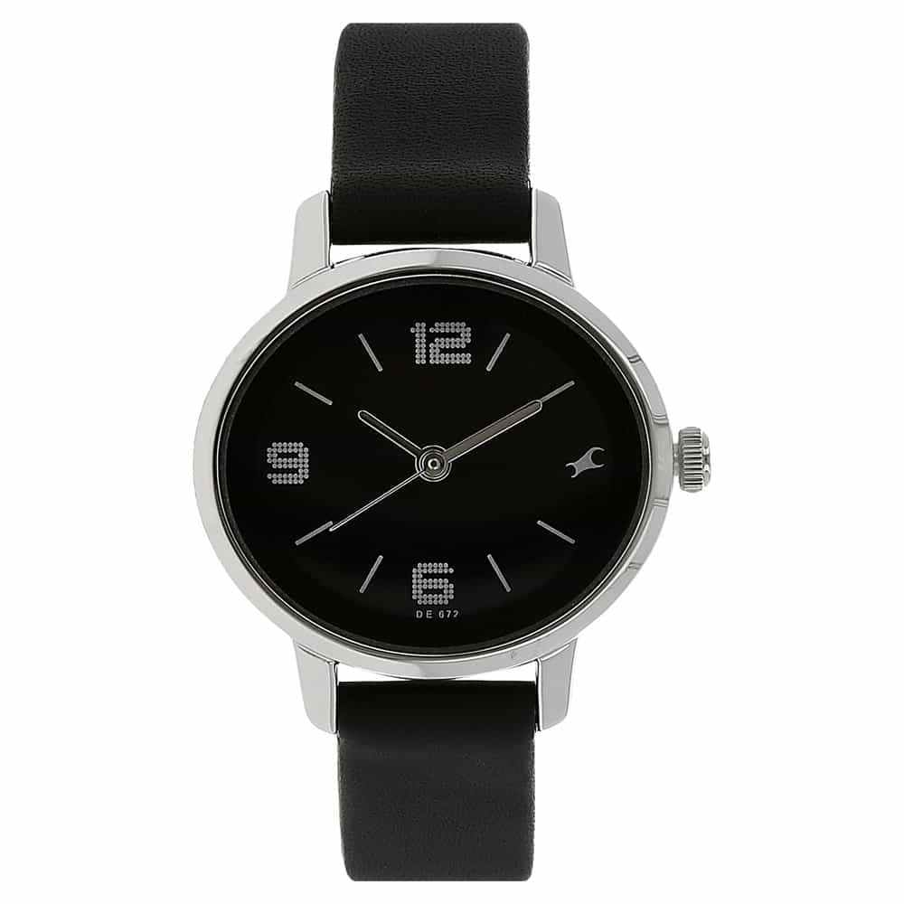 NR6107SL02 BLACK DIAL BLACK LEATHER STRAP WATCH - Kamal Watch Company