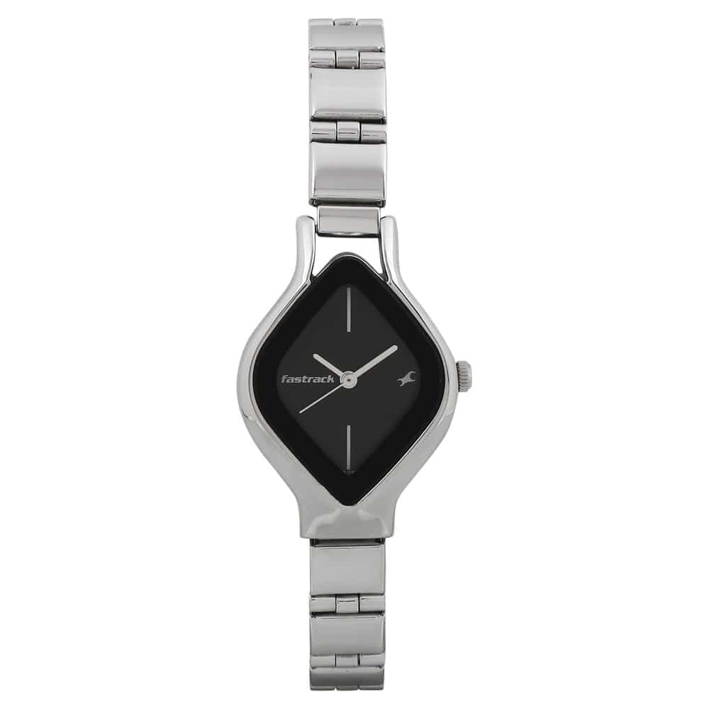 NR6109SM02 BLACK DIAL SILVER STAINLESS STEEL STRAP WATCH - Kamal Watch Company