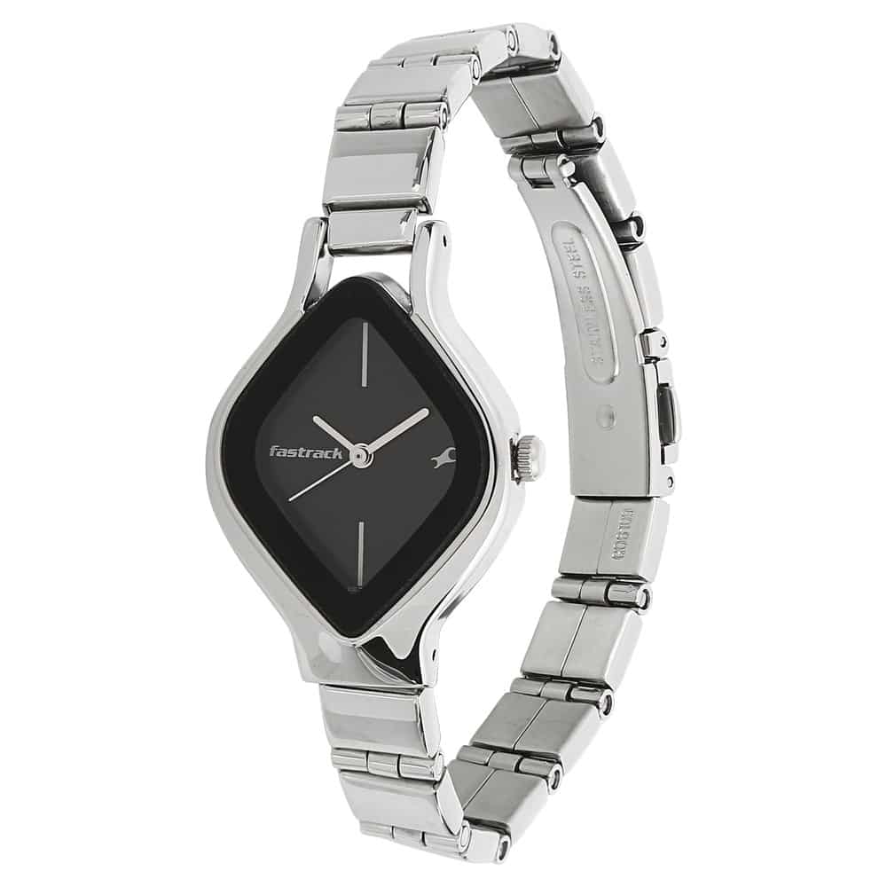 NR6109SM02 BLACK DIAL SILVER STAINLESS STEEL STRAP WATCH - Kamal Watch Company