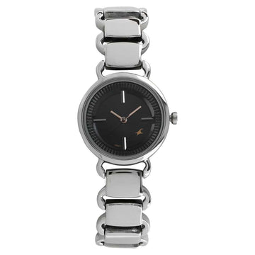 NR6117SM01 BLACK DIAL SILVER METAL STRAP WATCH