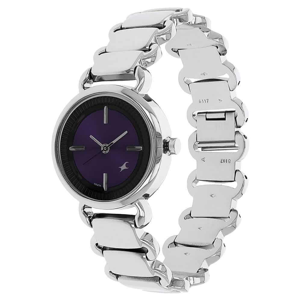 NR6117SM02 PURPLE DIAL SILVER STAINLESS STEEL STRAP WATCH - Kamal Watch Company
