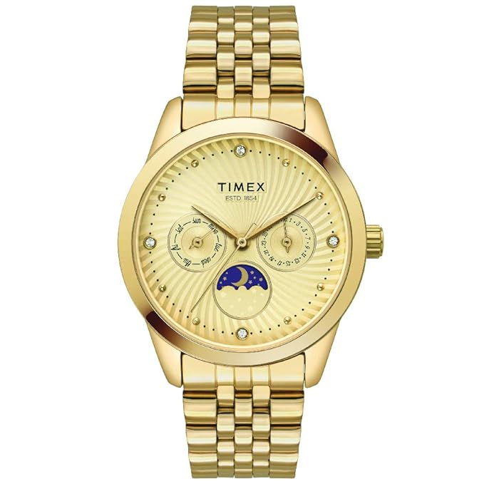 TIMEX Moon Phase Multifunction Analog Champagne Dial Women's Watch-TWEL13104