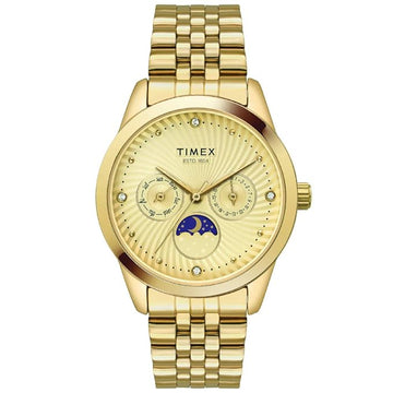 TIMEX Moon Phase Multifunction Analog Champagne Dial Women's Watch-TWEL13104