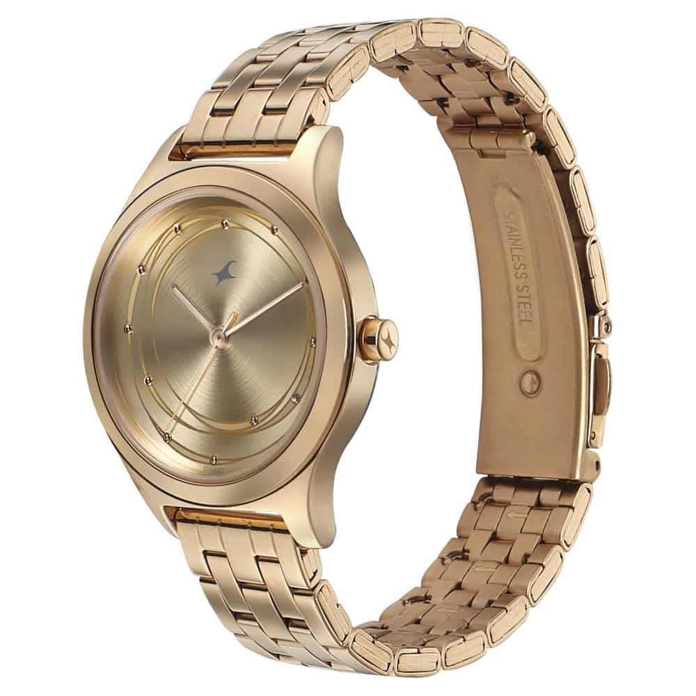 6152WM01 FASTRACK STYLE UP GOLDEN DIAL STAINLESS STEEL STRAP WATCH FOR GIRLS - Kamal Watch Company