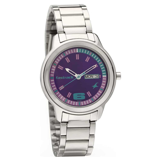 6169SM02 FASTRACK PURPLE DIAL QUARTZ ANALOG WITH DAY & DATE WATCH FOR GIRLS