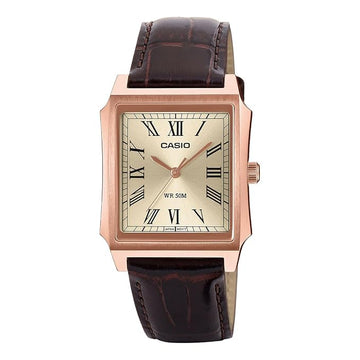 Casio Enticer Men Quartz Gold Dial Analog Leather Watch A2549