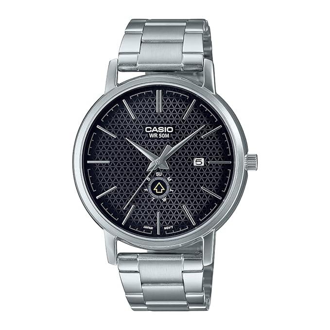 Casio Men Stainless Steel Analog Black Dial Watch-Mtp-B125D-1Avdf, Band Color-Silver