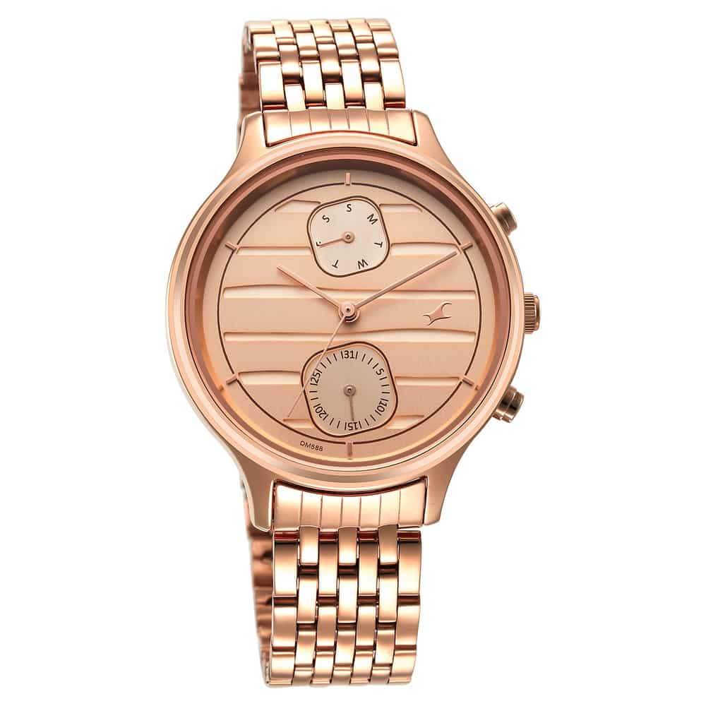 NR6207WM02 STYLE UP ROSE GOLD DIAL STAINLESS STEEL STRAP WATCH FOR GIRLS - Kamal Watch Company