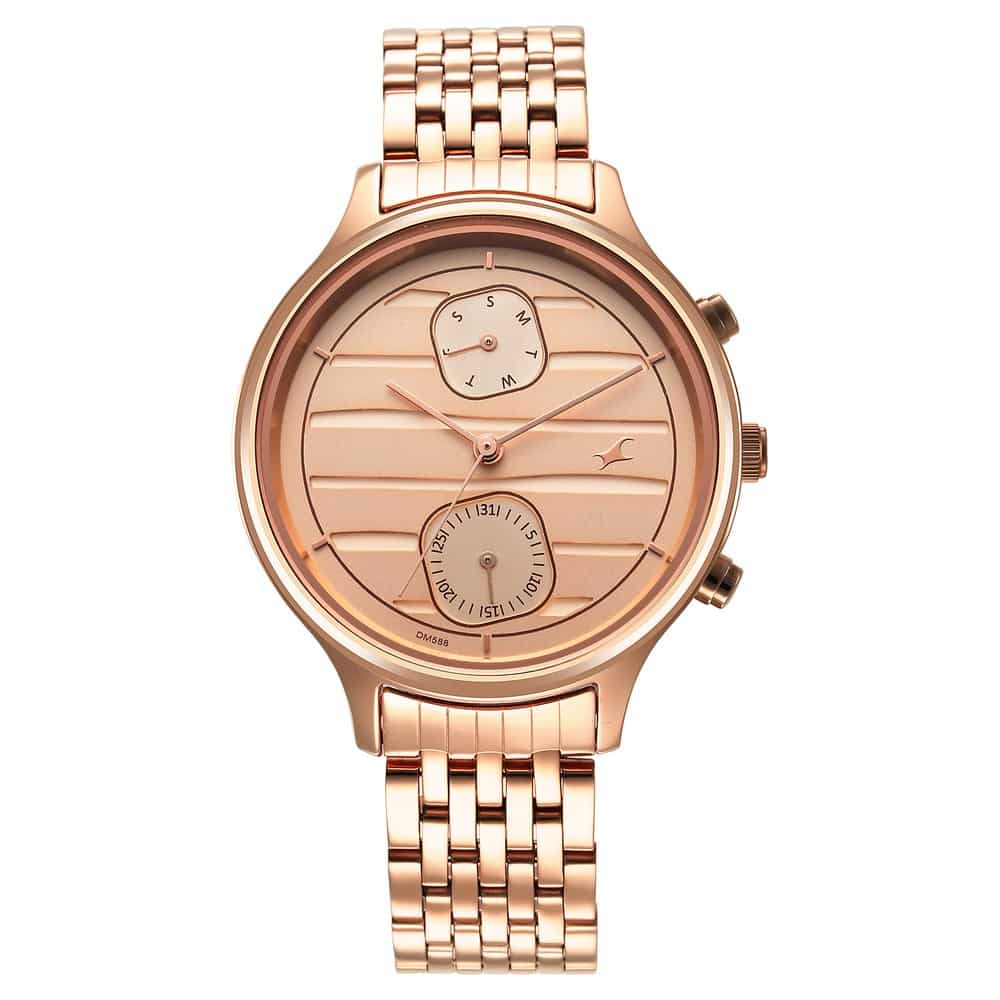 NR6207WM02 STYLE UP ROSE GOLD DIAL STAINLESS STEEL STRAP WATCH FOR GIRLS