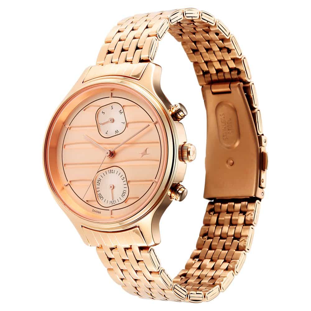 NR6207WM02 STYLE UP ROSE GOLD DIAL STAINLESS STEEL STRAP WATCH FOR GIRLS