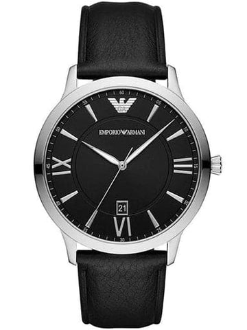 Emporio Armani Giovanni Quartz Black Dial Black Leather Men's Watch - Kamal Watch Company