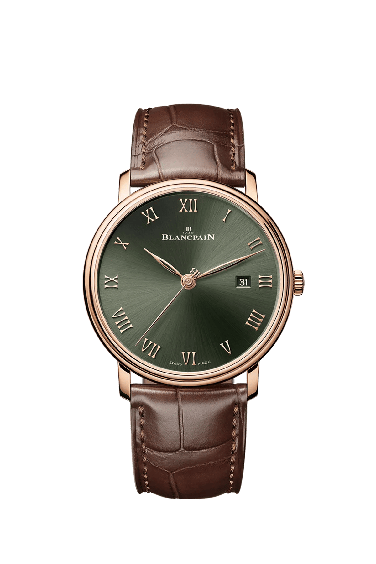 Blancpain Villeret Extraplate 6651-3653-55B 40 mm Red Gold Green Dial Watch for Men