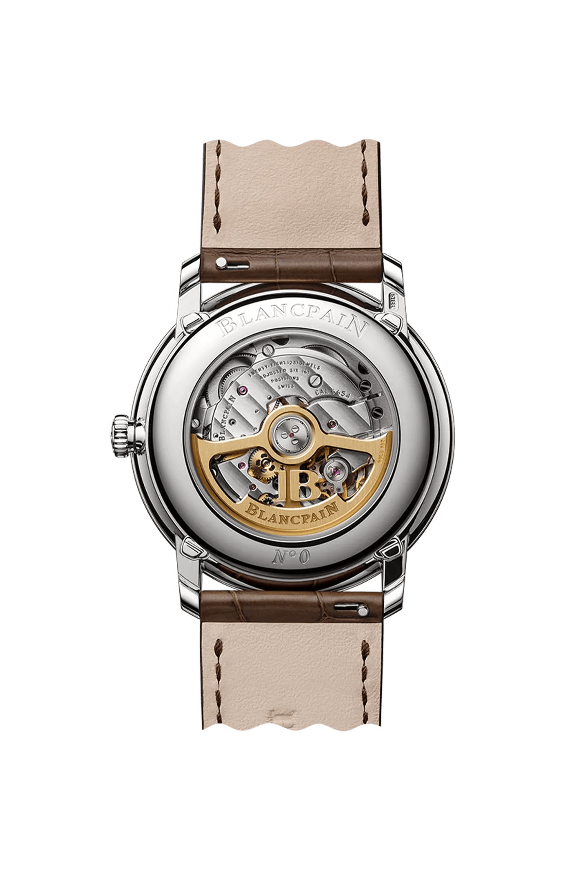 Blancpain Villeret Quantième Complet 6654N-1146-55B – sapphire caseback showing calibre 6654