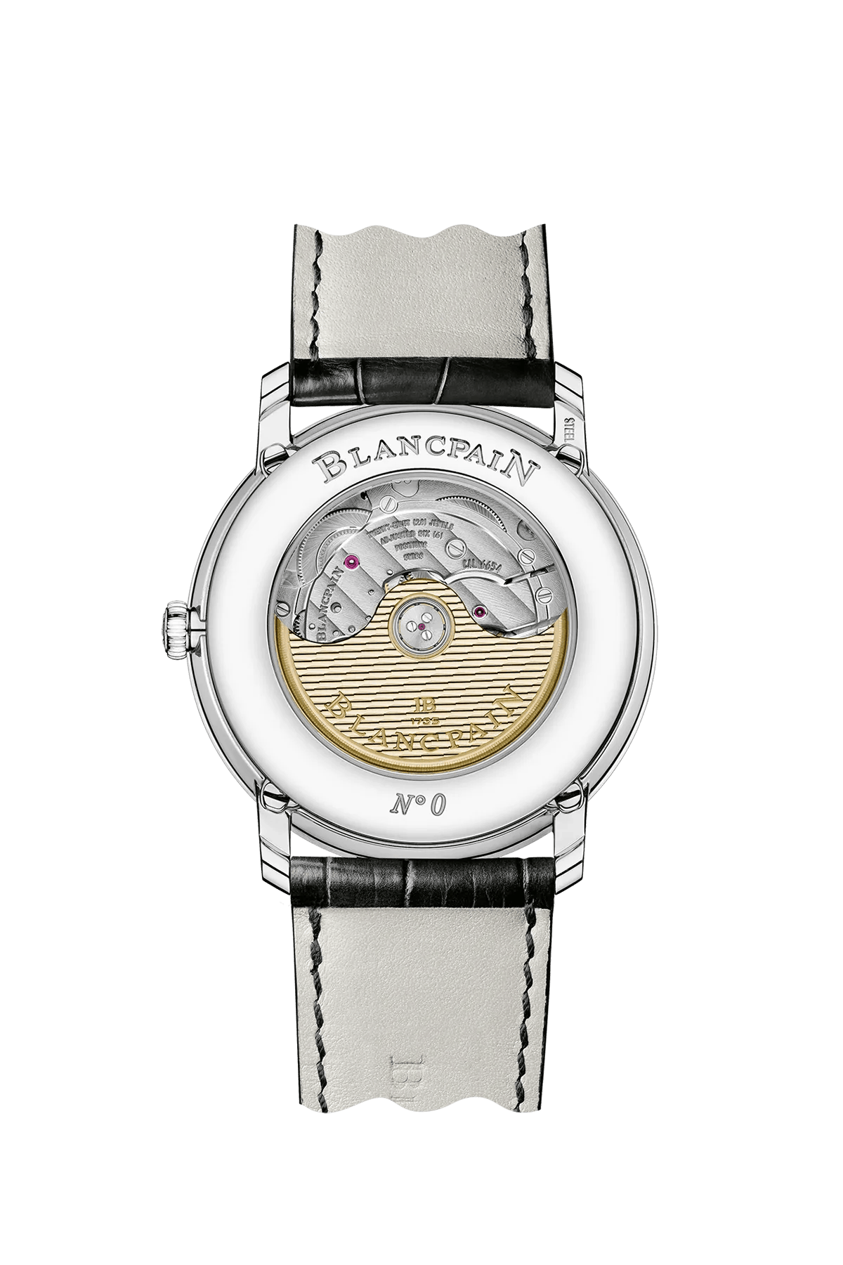 Blancpain Villeret Quantième Complet Phases de Lune 6654-1127-55B – sapphire caseback showing calibre 6654