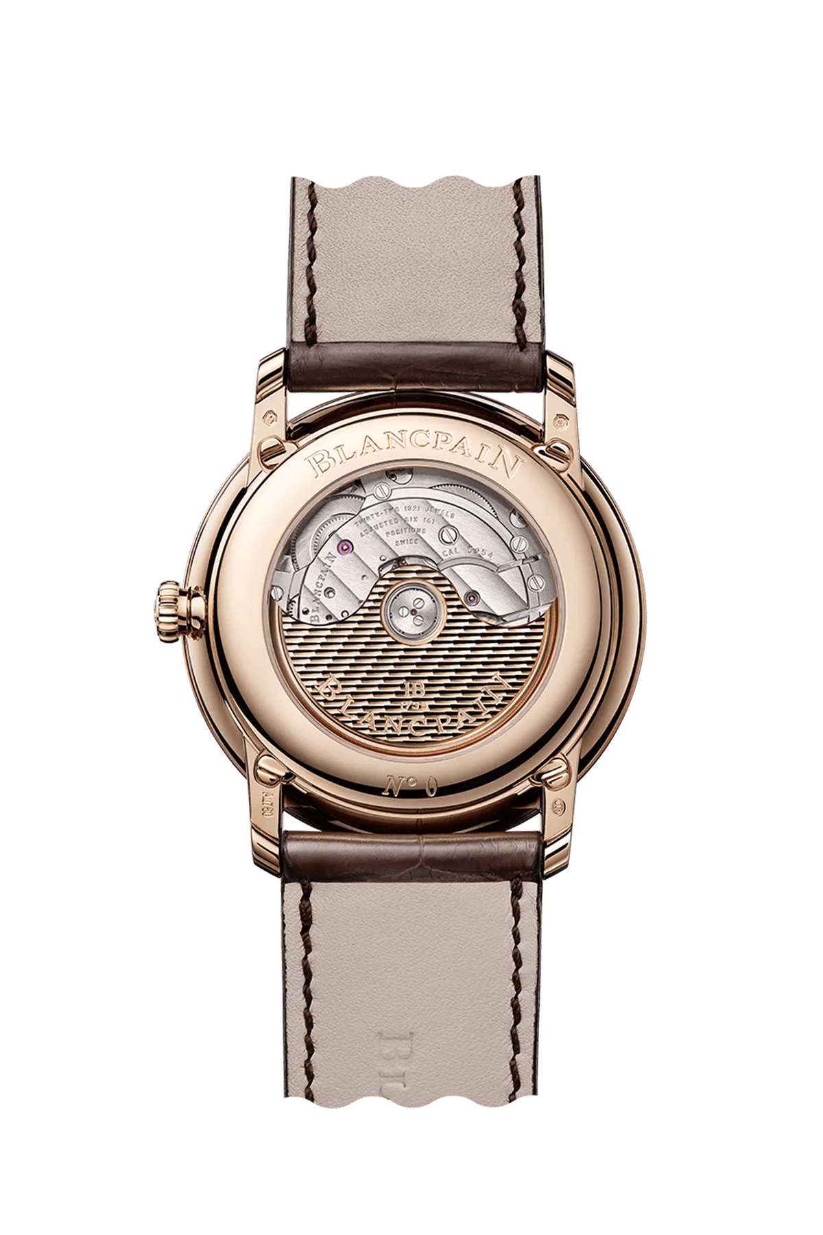 Blancpain Villeret Quantième Perpétuel 6656-3653-55B – sapphire caseback showing calibre 5954