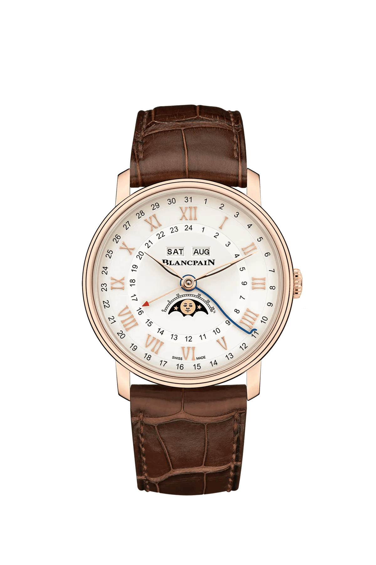 Blancpain Villeret Quantième Complet Phases de Lune GMT 6676-3642-55B 40.5 mm Red Gold Opaline Dial Watch for Men