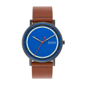 Skagen Leather Analog Blue Dial Men Watch-Skw6899, Brown Band